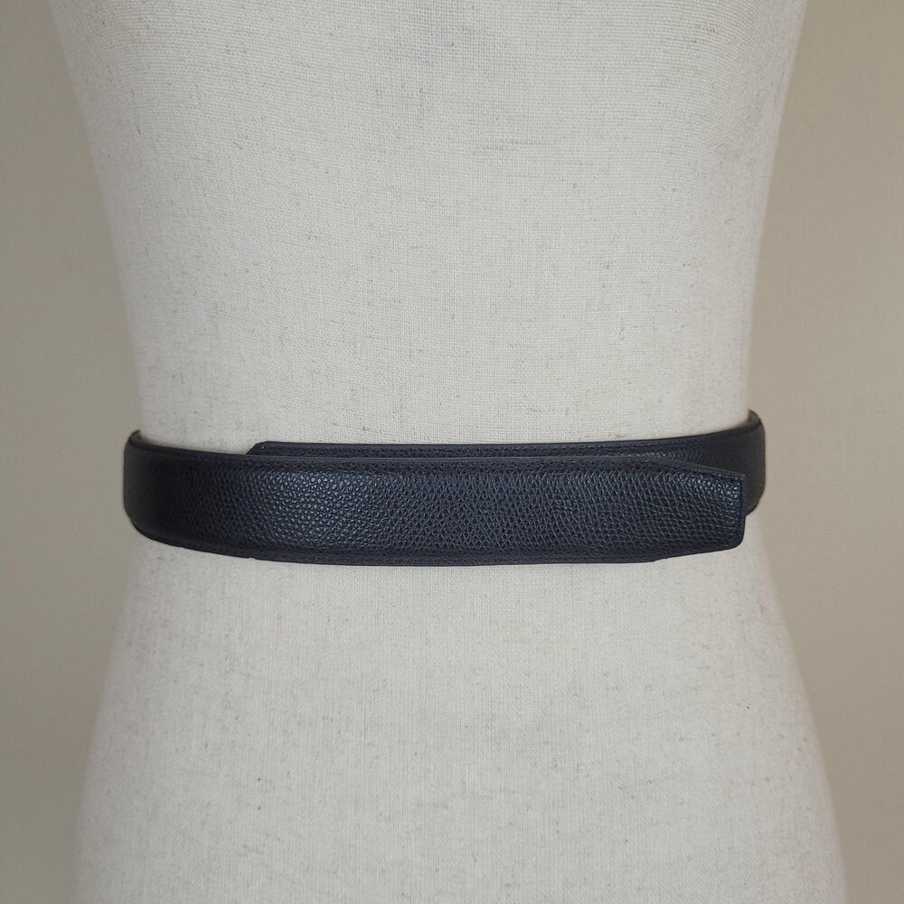 Terry Stack Belt Womens Large Black Italian Leather Dress Textured Minimalist